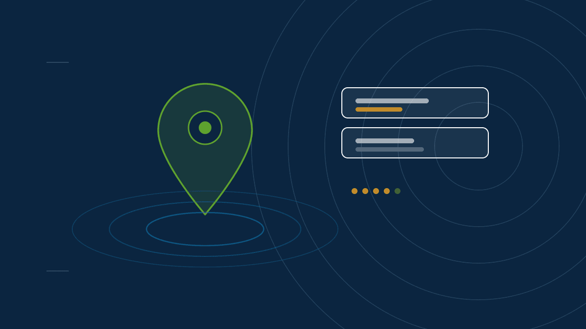 A location pin surrounded by concentric visibility rings
