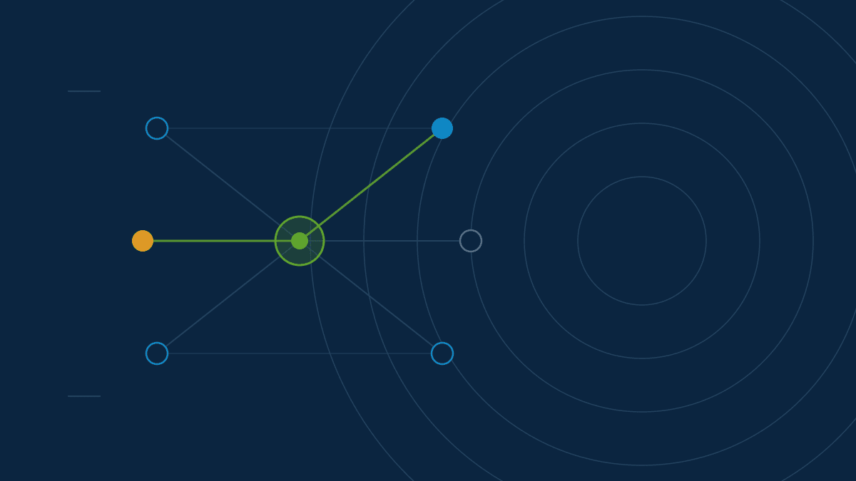 A connected node graph with one central hub emphasized